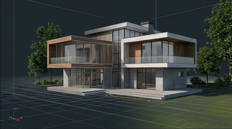 House model in a 3D editor viewport