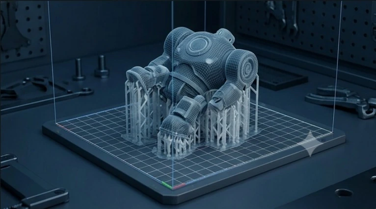 Model on a 3D printer build plate