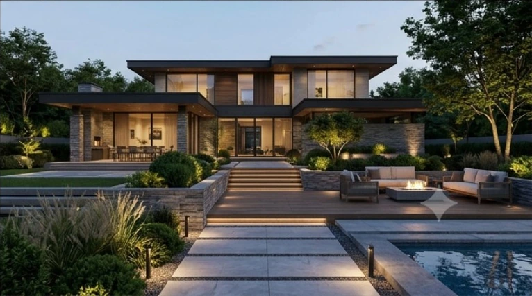 Residence with landscaping, exterior visualization
