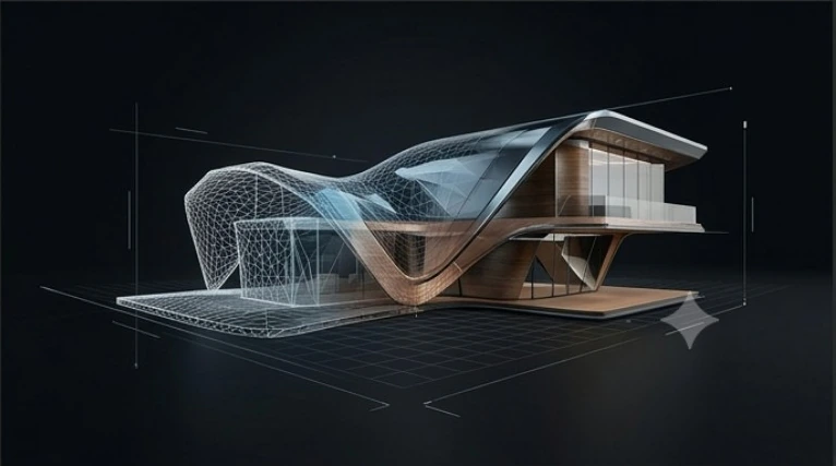 Architectural concept rendered in 3D